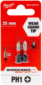 BIT SHOCKWAVE PH1X25MM 2SZTMILWAUKEE 4932430850